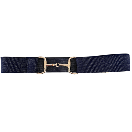 Sparkly Navy Equestrian Belt With Gold Snaffle Belt Buckle