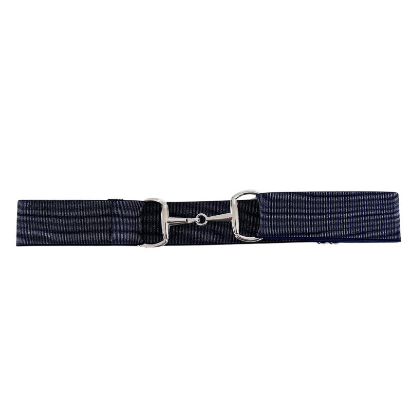 Sparkly Navy Equestrian Belt With Silver Snaffle Belt Buckle
