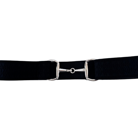 Black Jacquard Equestrian Belt With Silver Snaffle Bit Buckle