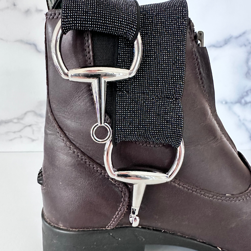 Sparkly Black Equestrian Belt With Silver Snaffle Belt Buckle