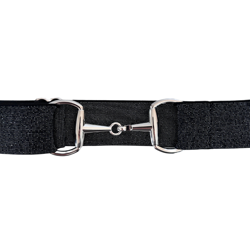 Sparkly Black Equestrian Belt With Silver Snaffle Belt Buckle