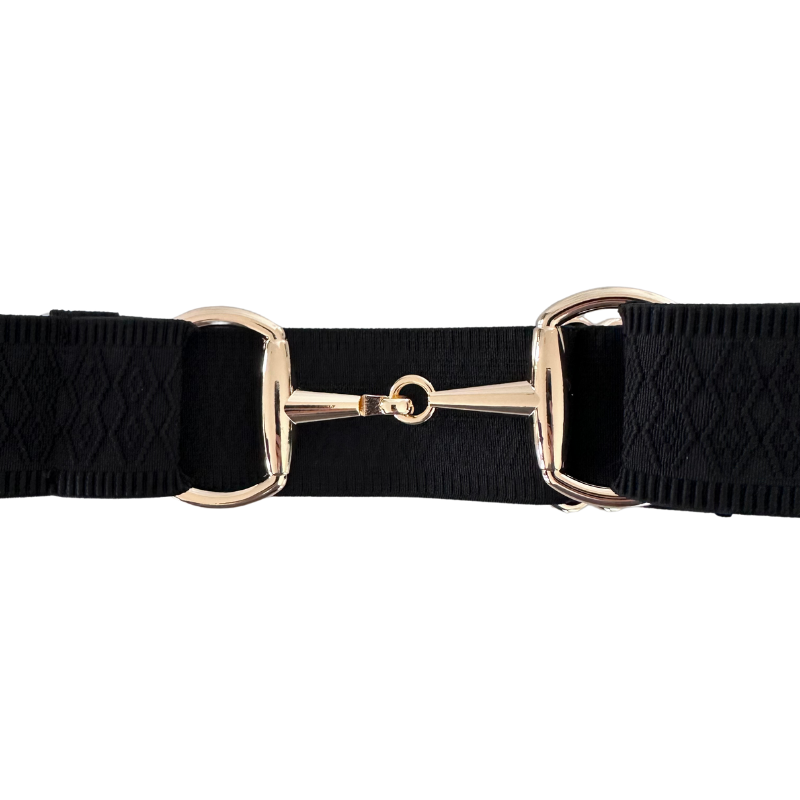 Black Jacquard Equestrian Belt With Gold Snaffle Bit Buckle