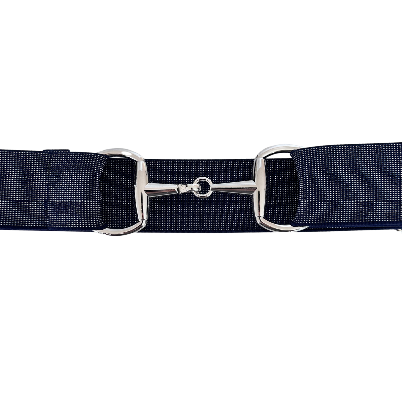 Sparkly Navy Equestrian Belt With Silver Snaffle Belt Buckle