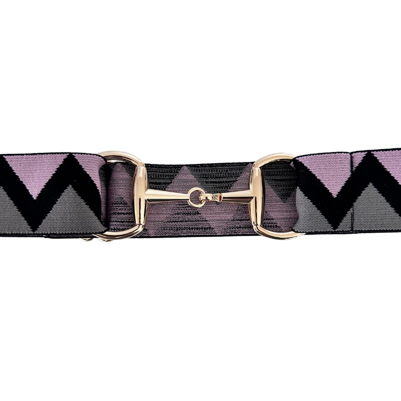 Pink and Black Equestrian Belt With Gold Snaffle Bit Belt Buckle