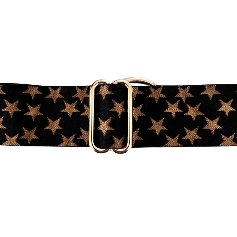 Black and Gold Stars Equestrian Belt With Gold Snaffle Bit Belt Buckle