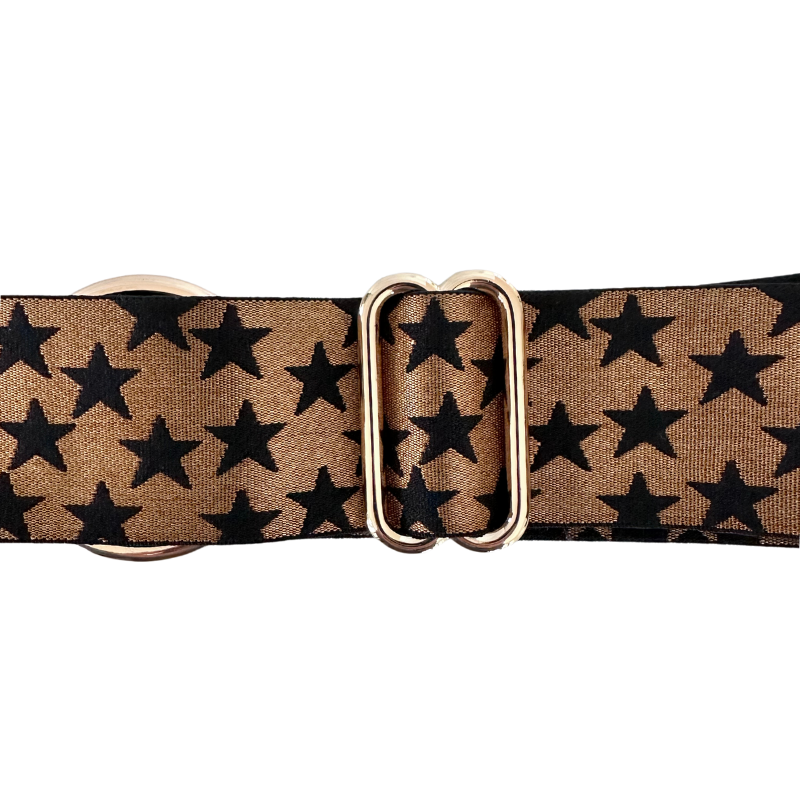 Gold and Black Stars Equestrian Belt With Gold Snaffle Bit Belt Buckle (Copy)