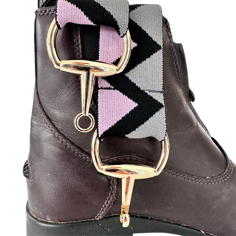 Pink and Black Equestrian Belt With Gold Snaffle Bit Belt Buckle
