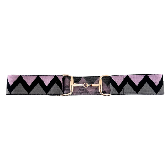Pink and Black Equestrian Belt With Gold Snaffle Bit Belt Buckle
