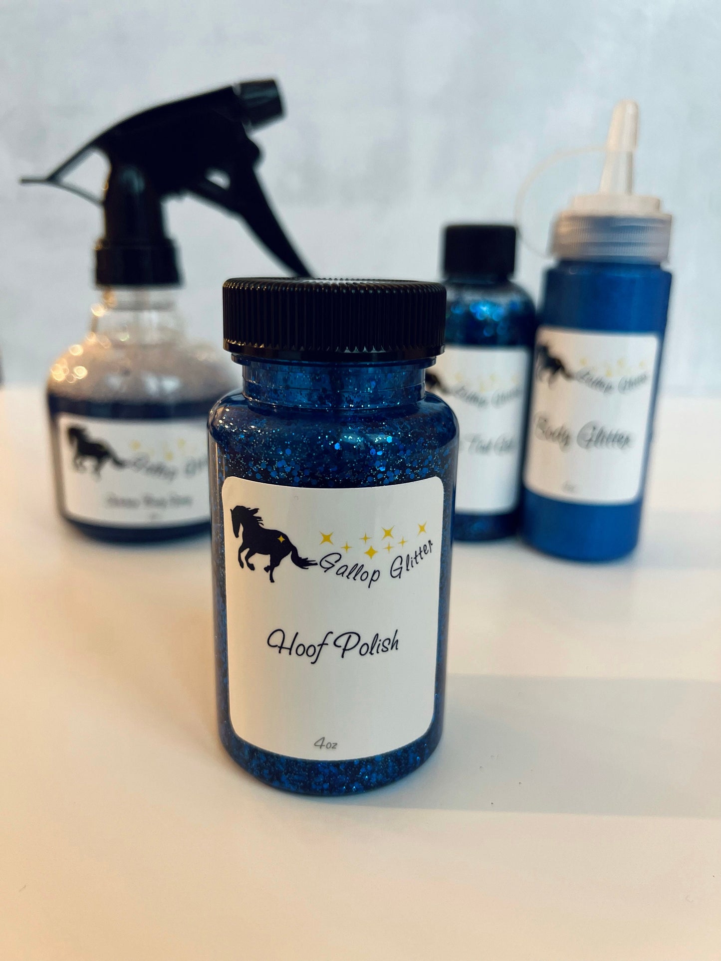 Blue Gallop Glitter Set with Hoof Polish in the foreground