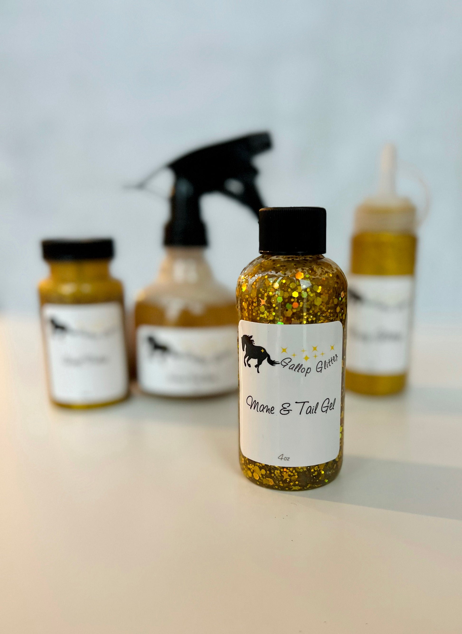 gallop glitter gold set with mane and tail gel in foreground