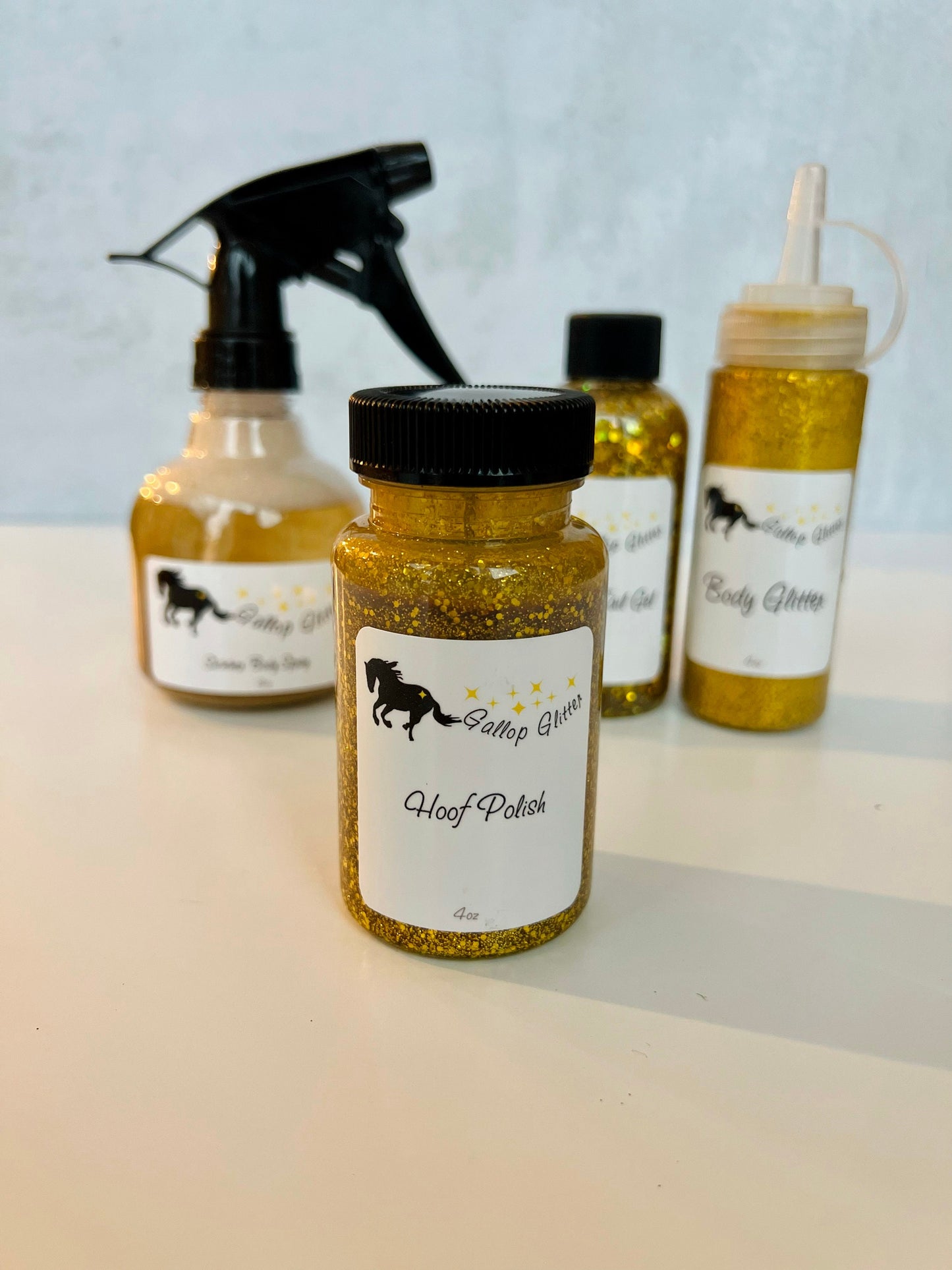 Gold Gallop Glitter Set with Hoof Polish in foreground