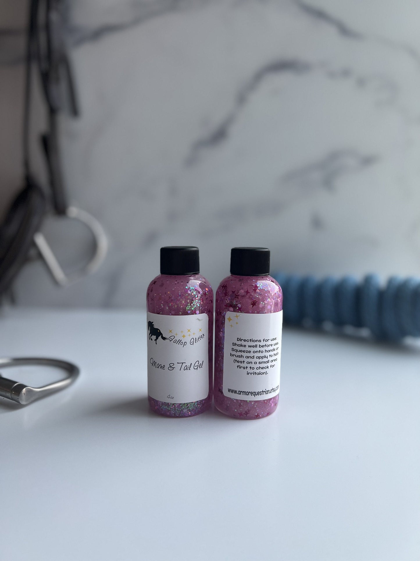 Gallop Glitter Mane and Tail Gel - front and back labels