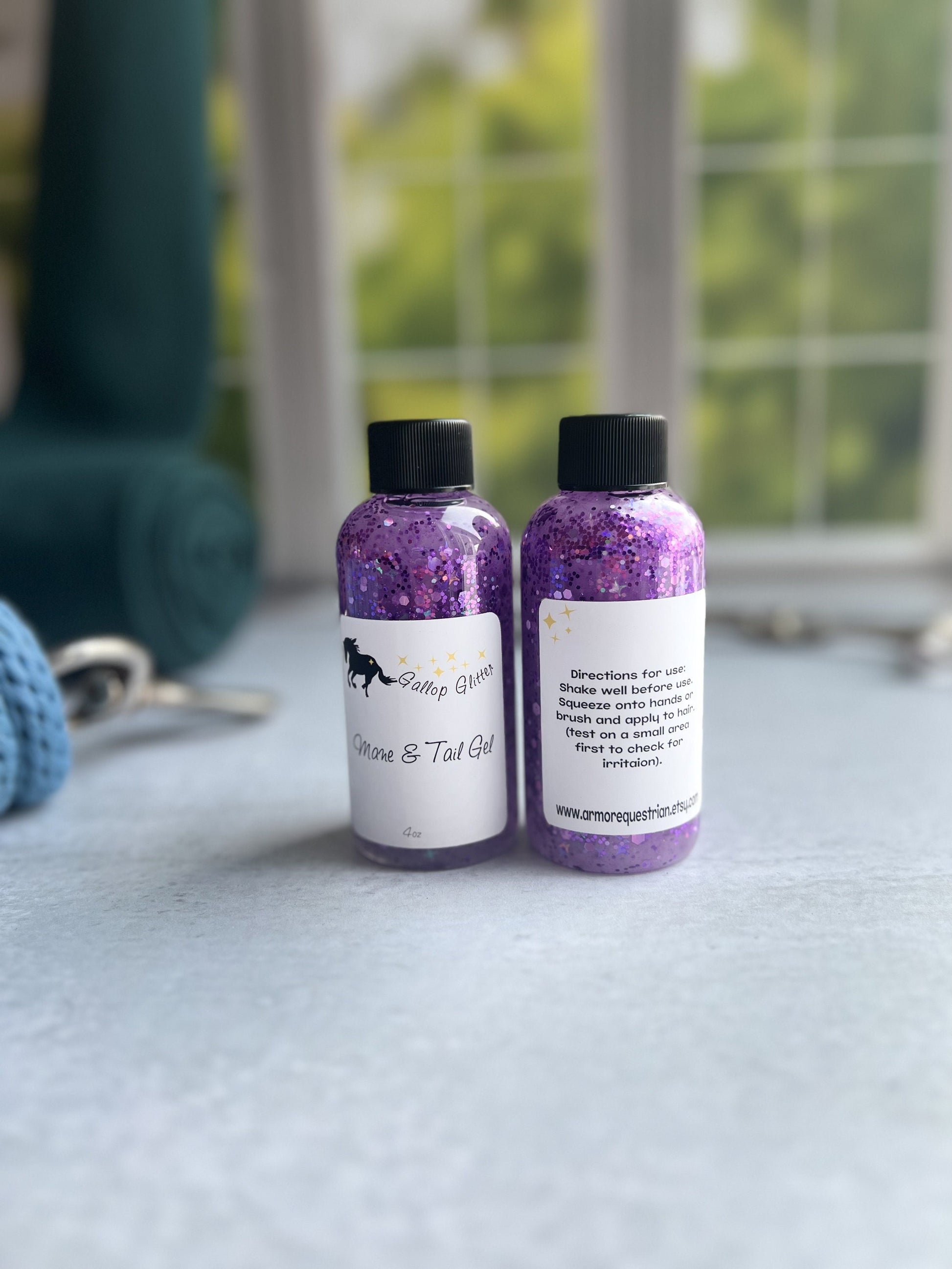 Gallop Glitter purple Mane and Tail Gel front and back labels