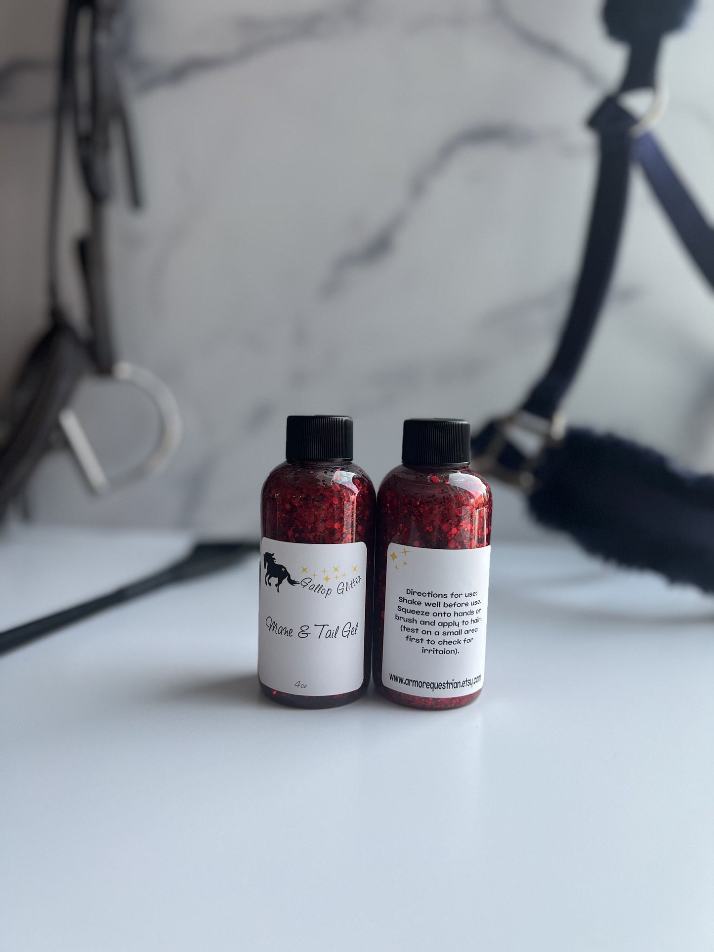 Gallop Glitter Mane and Tail Gel - front and back labels