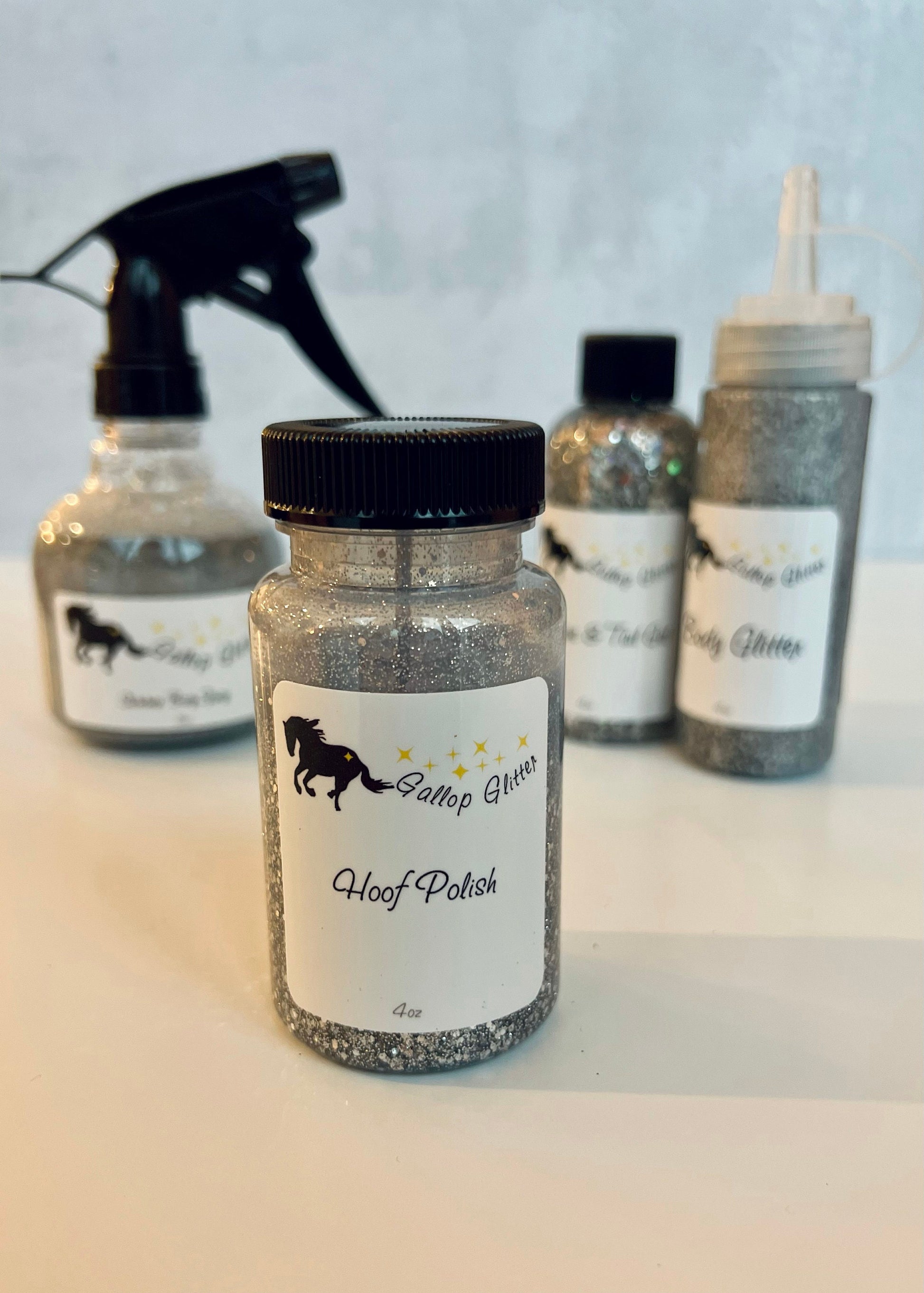 Set of Silver Gallop Glitter with Hoof Polishin foreground