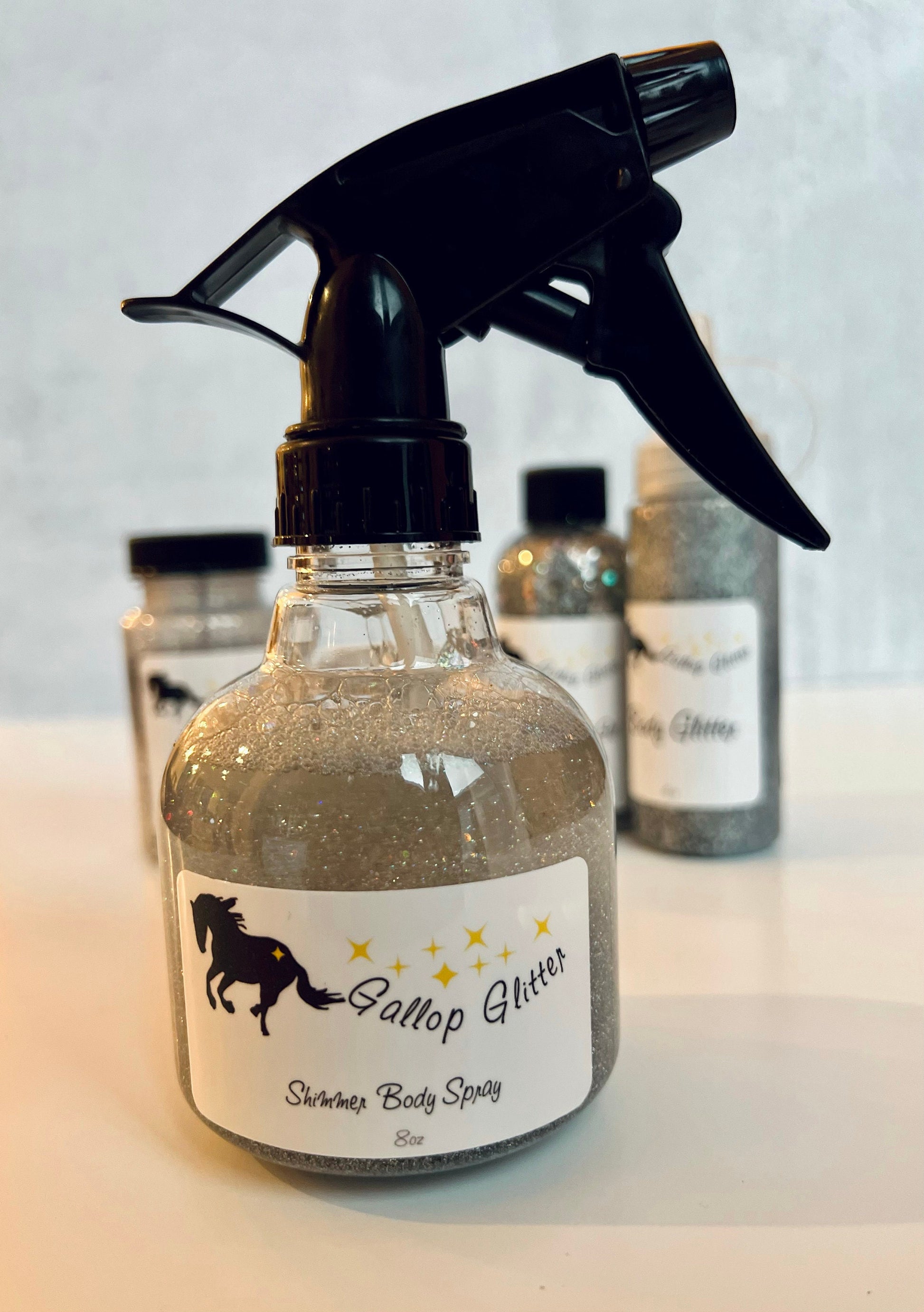 Silver Gallop Glitter Set with Shimmer Spray in foreground