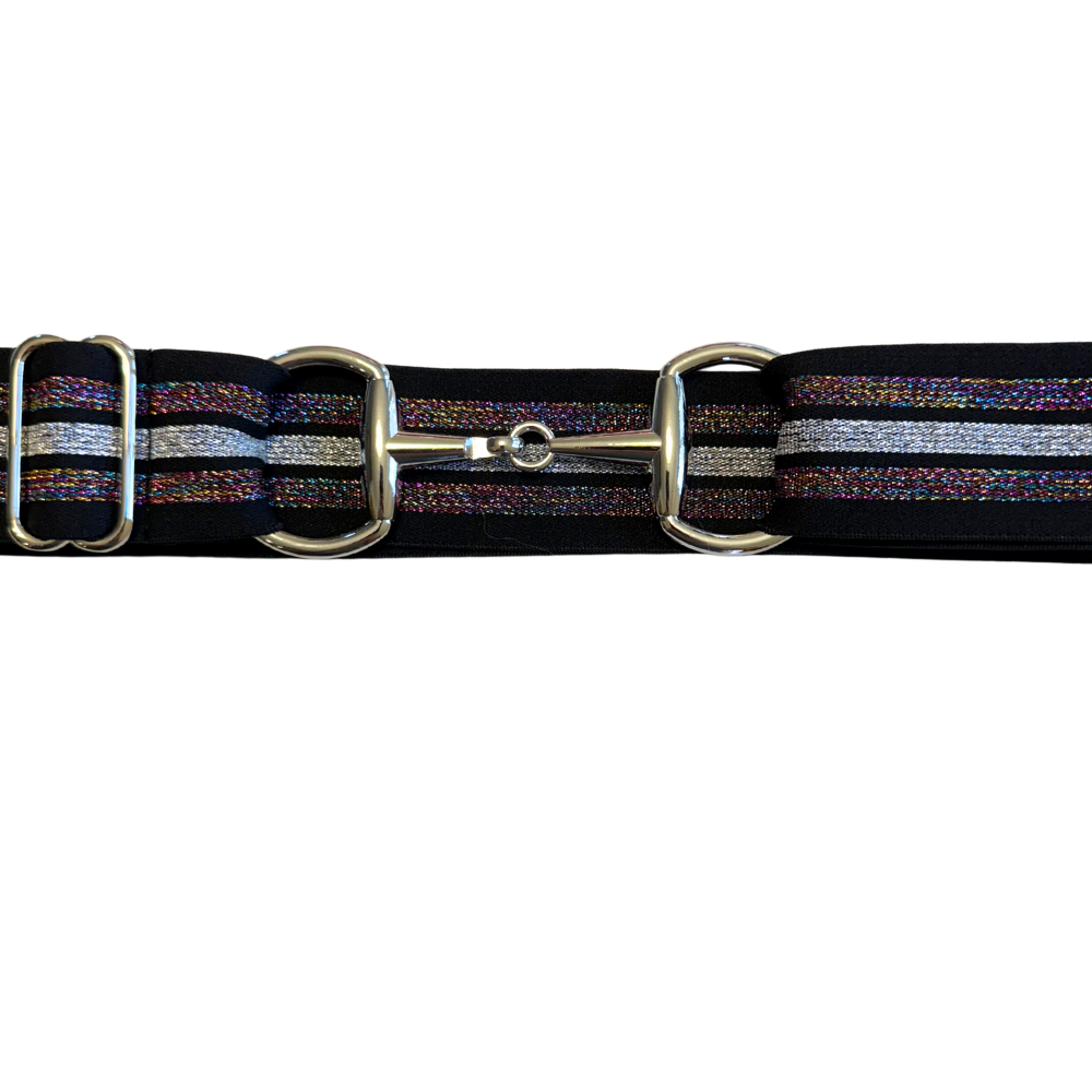 Black and Sparkle Rainbow Stripe/Silver Buckle