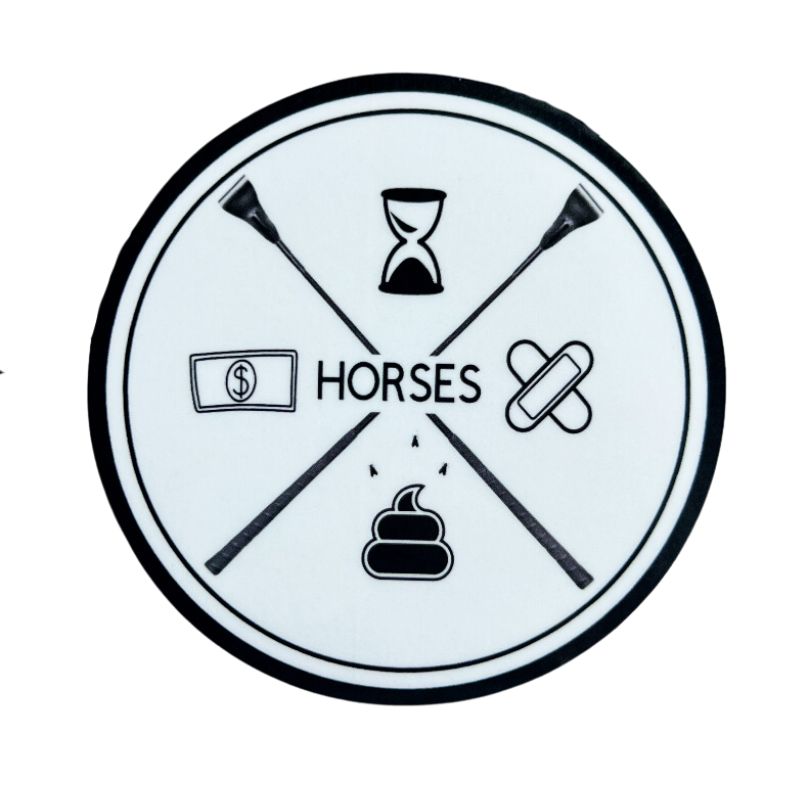 Round black and white funny horse sticker 