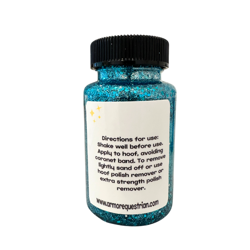 Gallop Glitter teal Hoof Polish back label