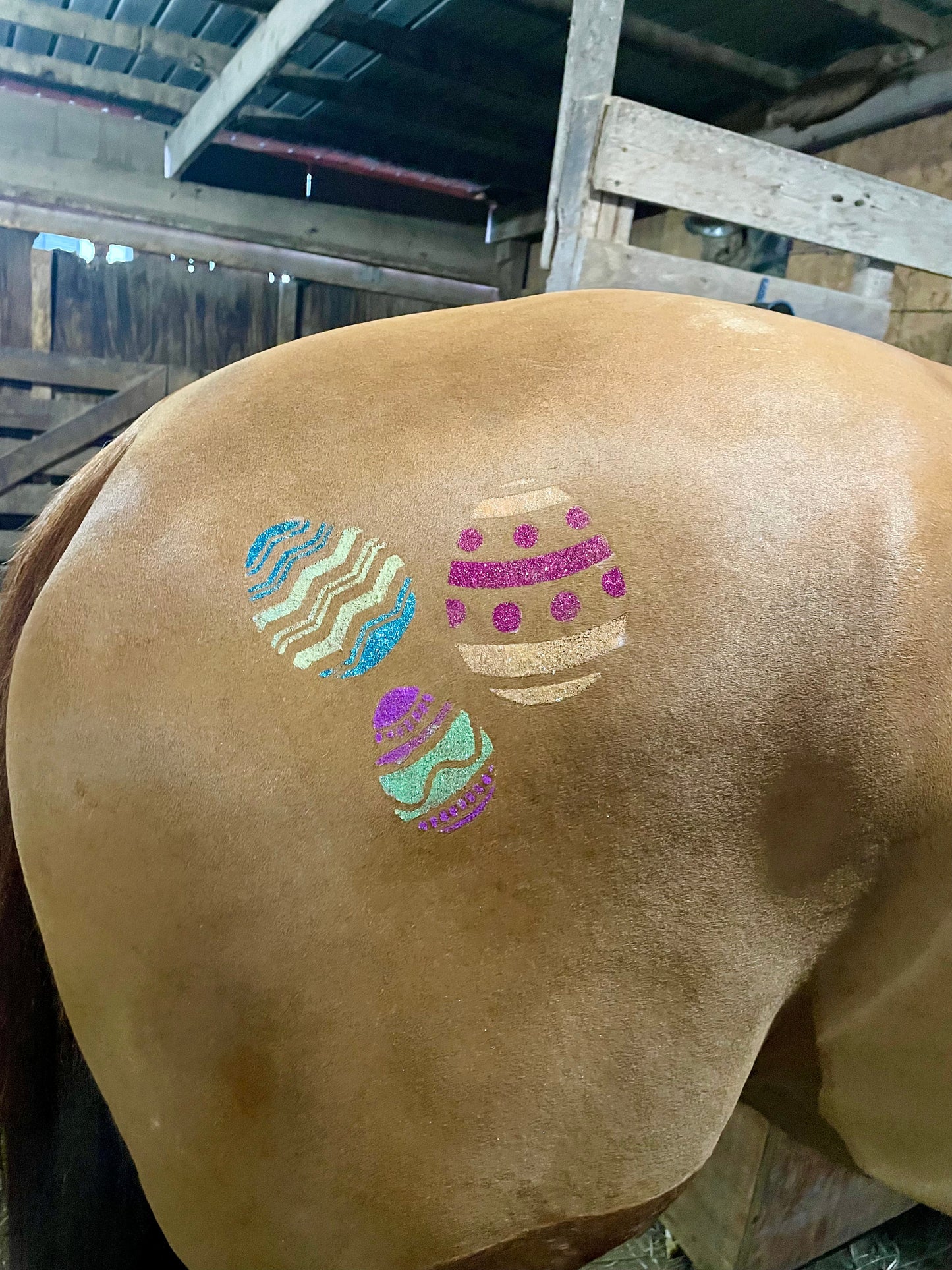 Easter egg stencil on horse