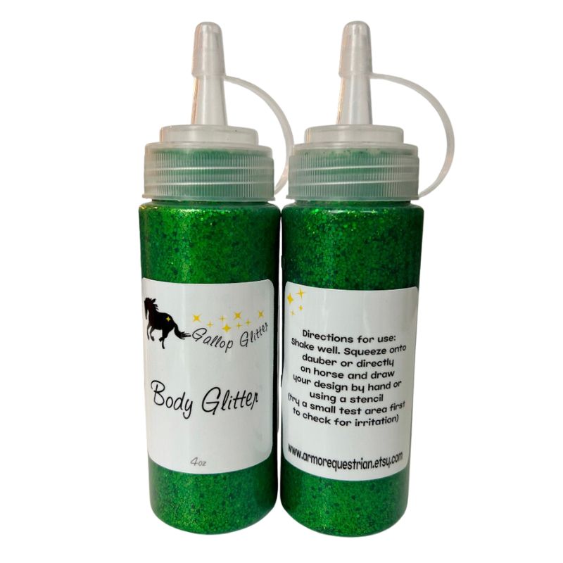 4oz bottle of green body glitter for horses