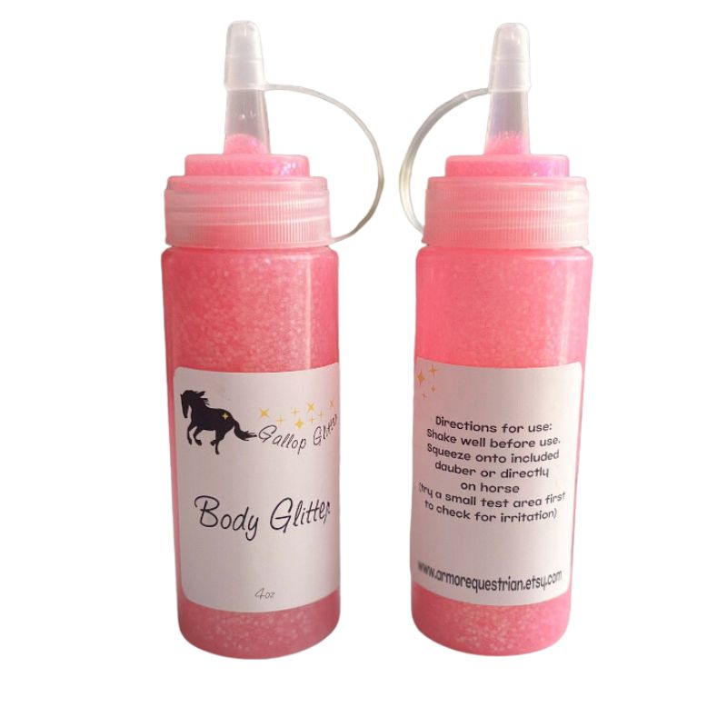 4oz bottle of pink body glitter for horses