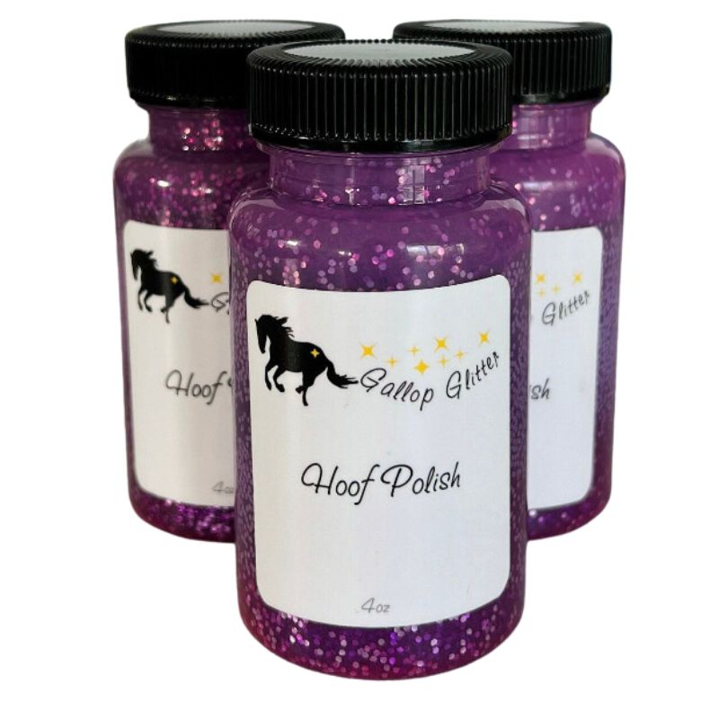 Bottles of purple Gallop Glitter Hoof Polish