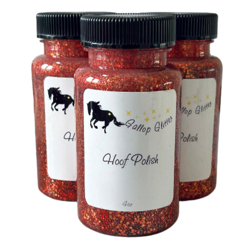 Bottles of Red Gallop Glitter Hoof Polish