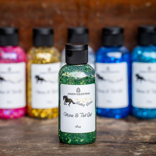 Colorful grooming products on a wooden surface with a blurred background