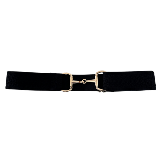 Black Jacquard Equestrian Belt With Gold Snaffle Bit Buckle