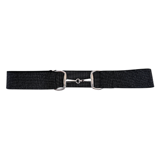 Sparkly Black Equestrian Belt With Silver Snaffle Belt Buckle