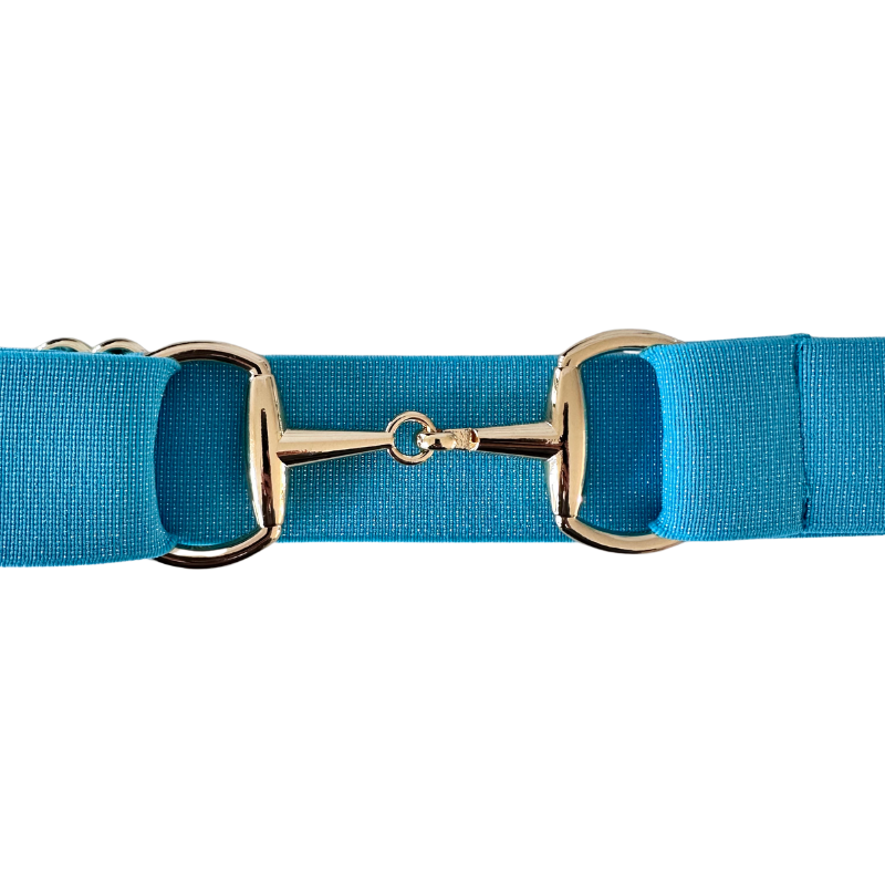 Sparkly Blue Equestrian Belt With Gold Snaffle Bit Belt Buckle