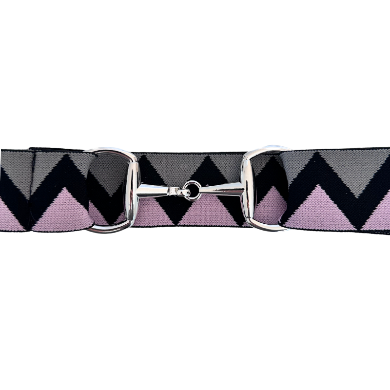 Pink and Black Equestrian Belt With Silver Snaffle Bit Belt Buckle