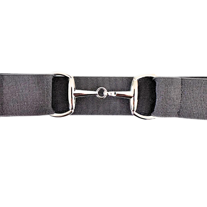 Sparkly Gray Equestrian Belt With Silver Snaffle Belt Buckle