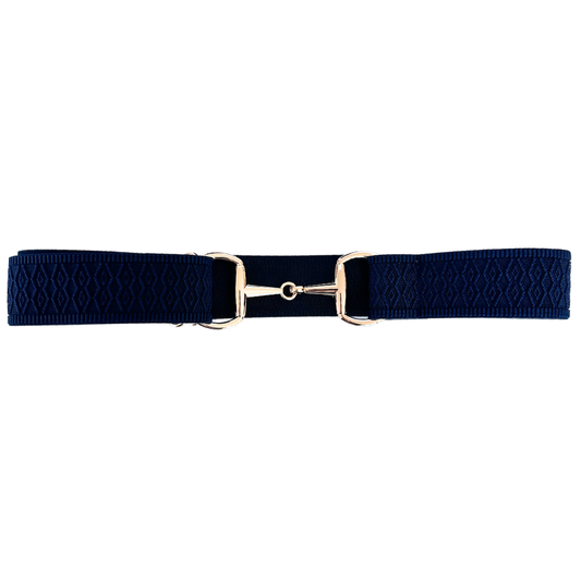 Navy Blue Jacquard Equestrian Belt with Gold Snaffle Bit Buckle