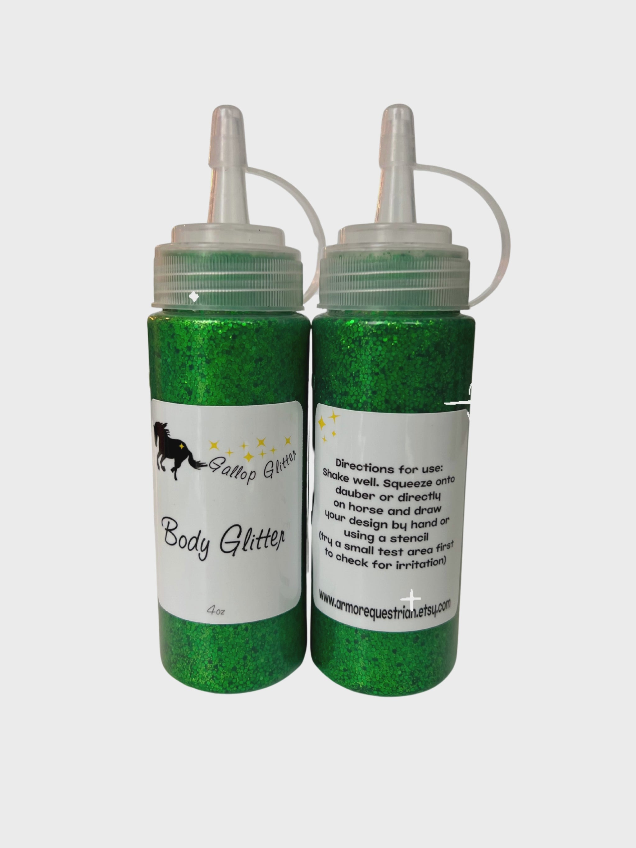 Video showing Gallop Glitter green Body Glitter front and back labels