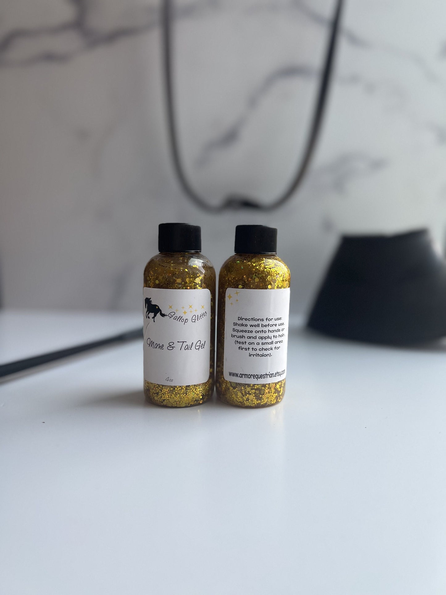 Gallop Glitter Gold Mane and Tail Gel - front and back labels