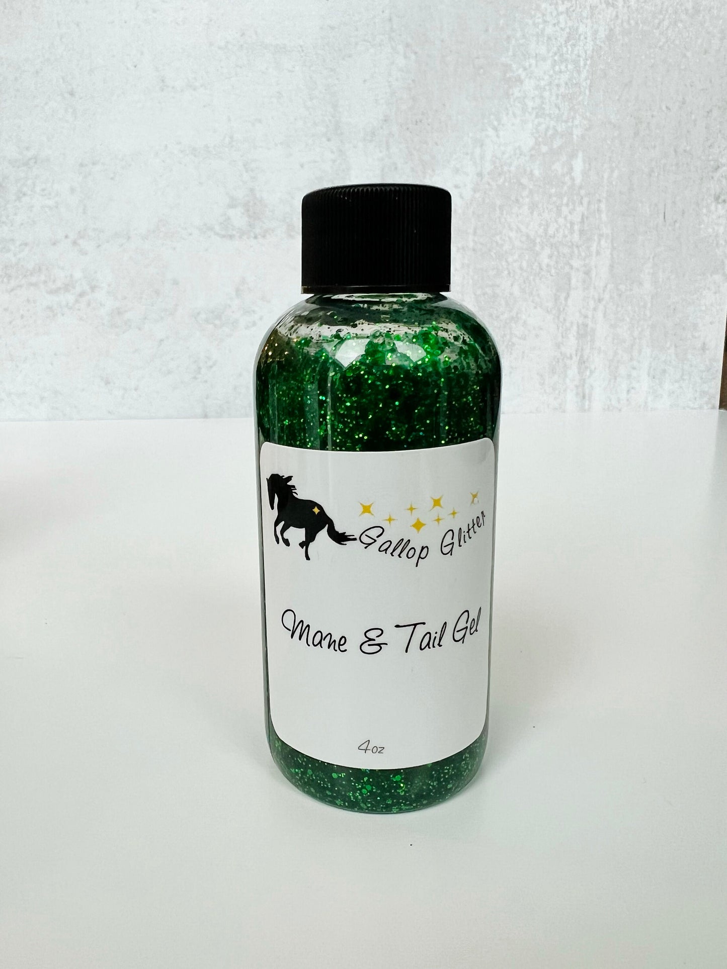 Green Mane and Tail Gel on gray and white background