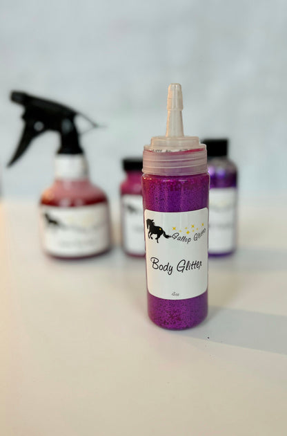 Purple Gallop Glitter set with Body Glitter in foreground
